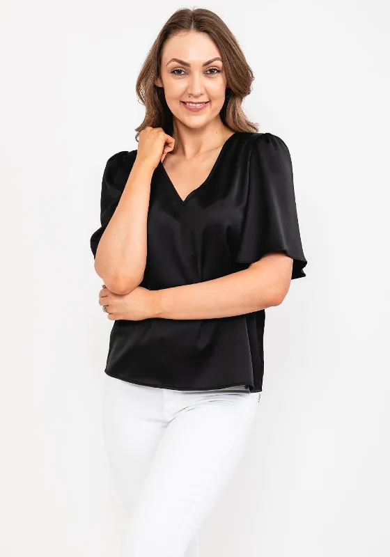 Vila Kristina Satin Top, Black