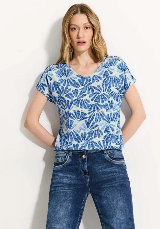 Cecil Abstract Fan Print T-Shirt, Azure Blue