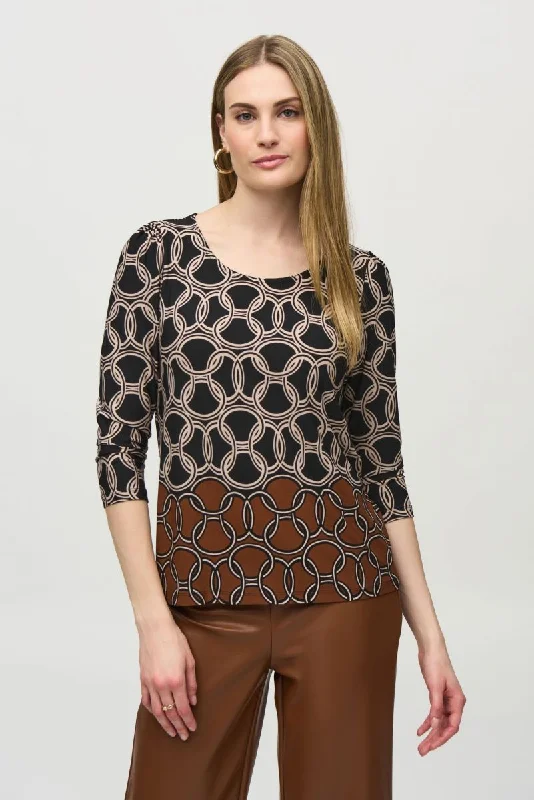 Joseph Ribkoff Black/Multi Chain Print Color Block Top 244065