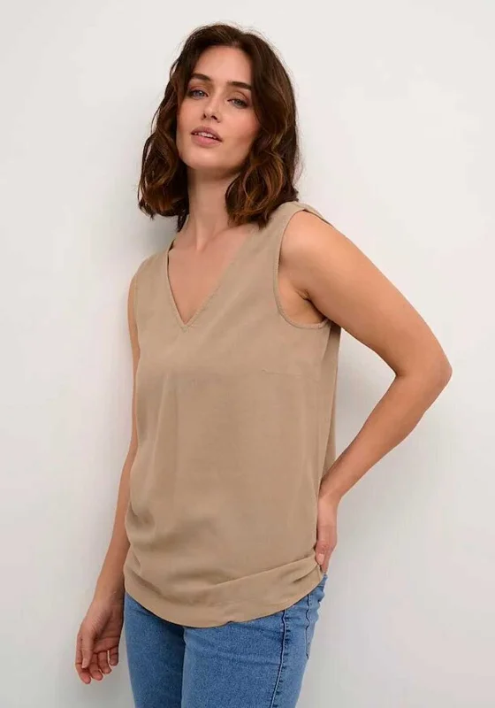 Kaffe Milia Linen Blend V Neck Top, Chinchilla