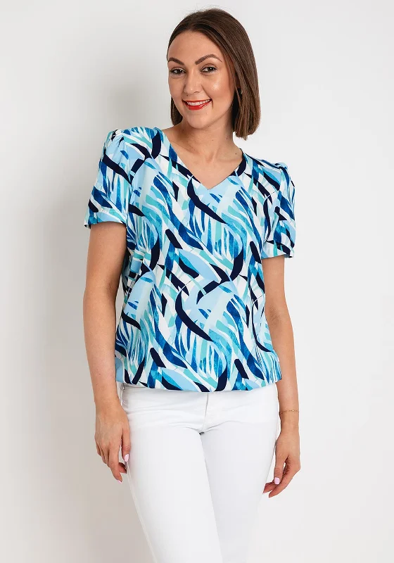 Leon Collection Leaf Print T-Shirt, Blue