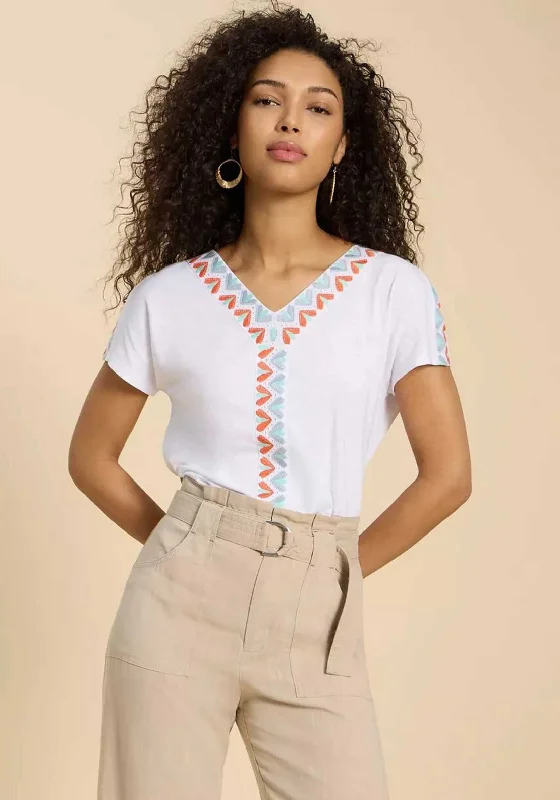 White Stuff Neva Embroidered Top, White Multi