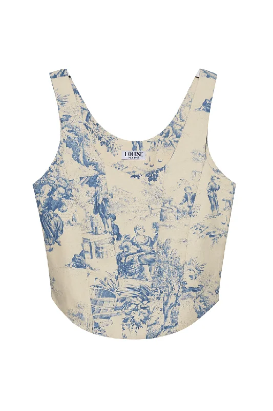 The Emma Corset Top in Blue Toile