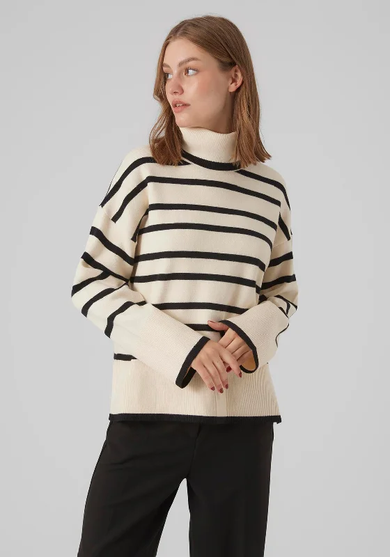 Vero Moda Saba Striped Rollneck Sweater, Birch