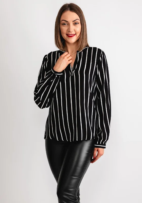 Kaffe Beathe Striped Print V Neck Blouse, Black