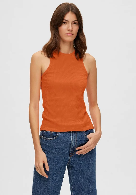 Selected Femme Anna Ribbed Tank Top, Orangeade