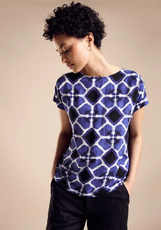 Street One Printed Contrast Top, Violet Blue