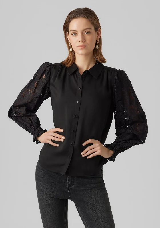 Vero Moda Cabena Lace Sleeve Shirt, Black