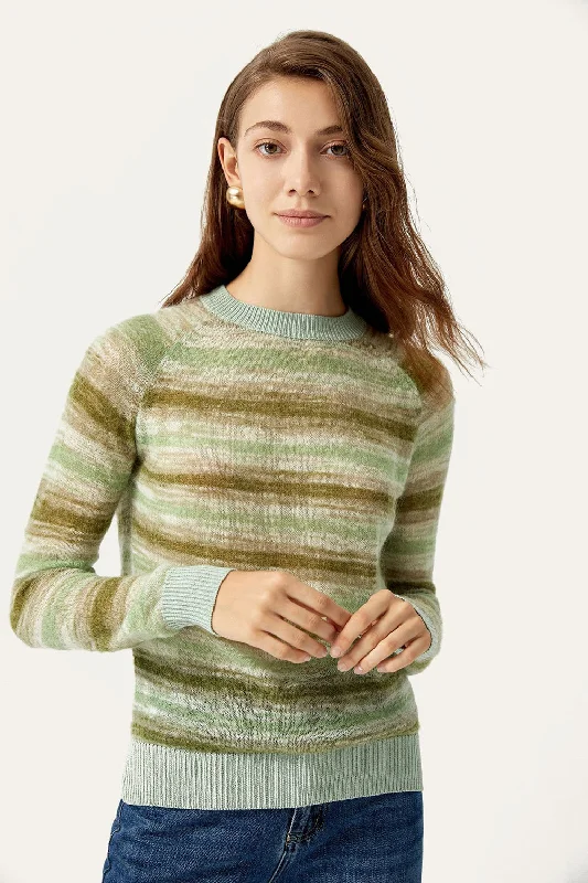 BerryBetty - Green Stripes Cropped Mock Neck Sweater