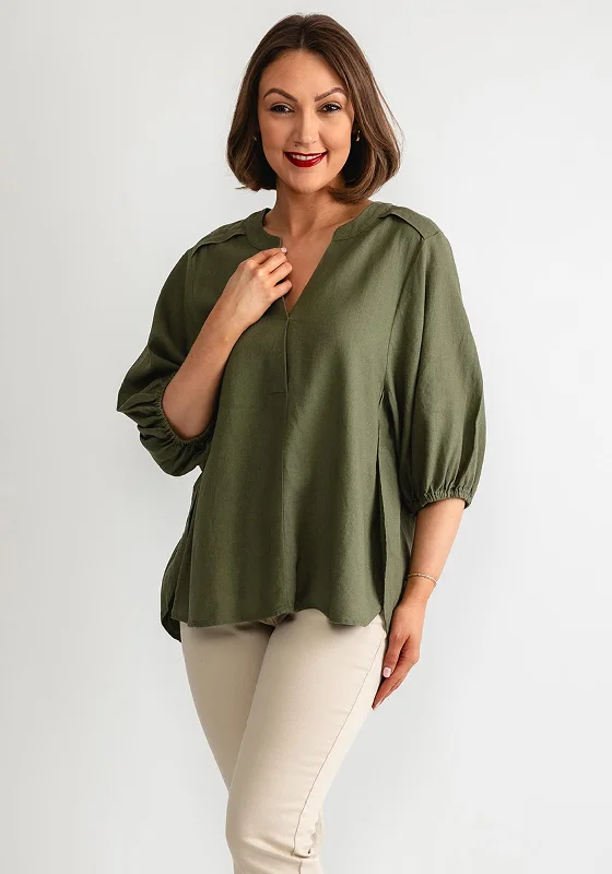 Freequent Lava Volume Sleeve Top, Deep Lichen Green