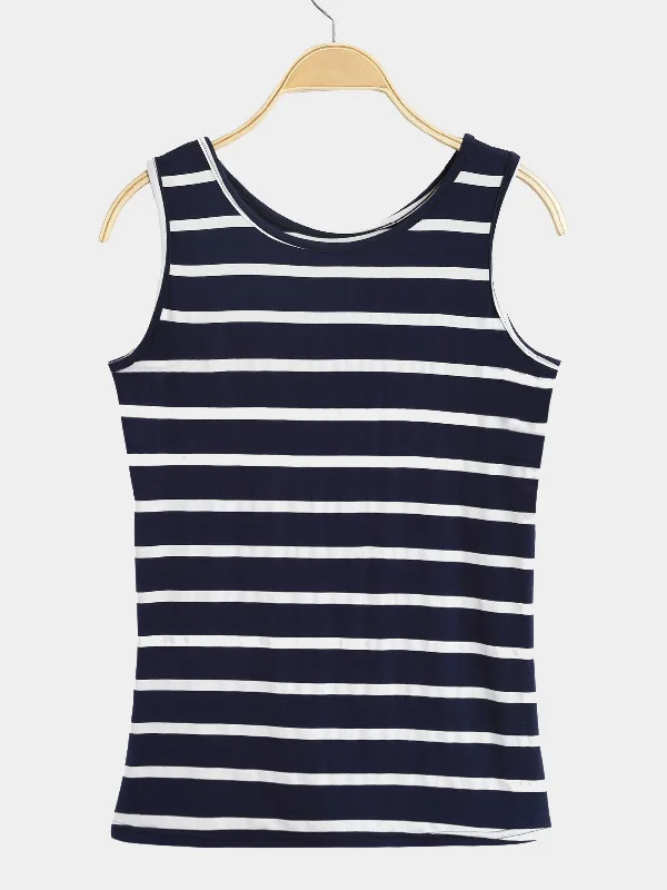 Custom Round Neck Stripe Sleeveless T-Shirts