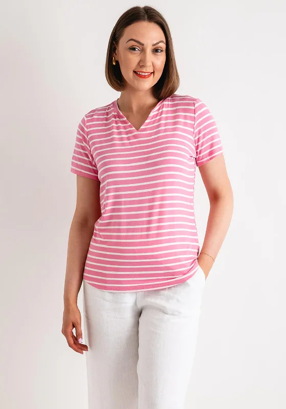 Fransa Ivy Striped V Neck Jersey Top, Pink