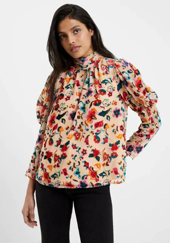 French Connection Avery Burn-out Top, Toasted Almond