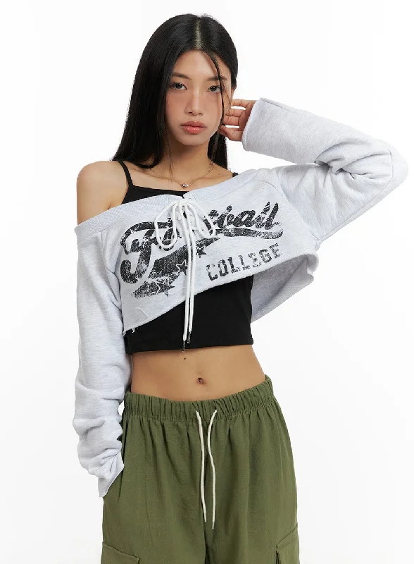 Front Tie Off-Shoulder Sweatshirt CA423