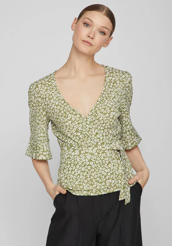 Vila Ditsy Floral Wrap Top, Calliste Green