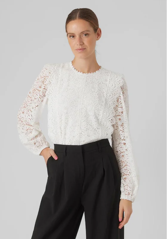 Vero Moda Joy Frill Lace Top, Bright White