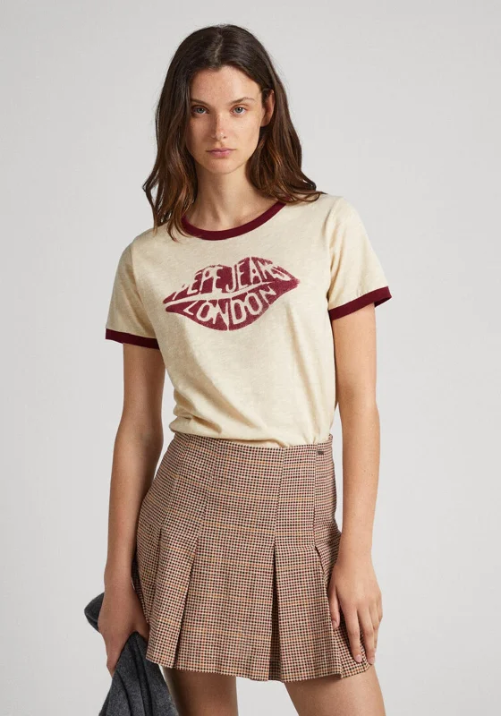 Pepe Jeans Lips Logo Print T-Shirt, Sand Beige