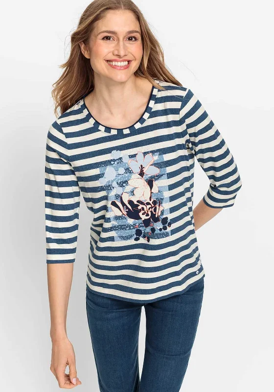 Olsen Hannah Striped Graphic Top, Ink Blue