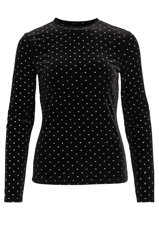 Vila Camy Glitter Polka Dot Velvet Top, Black