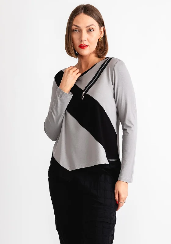 My Soul Zip Detail Colour Block Top, Grey