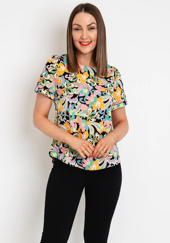 Rant and Rave April Floral Print Top, Black