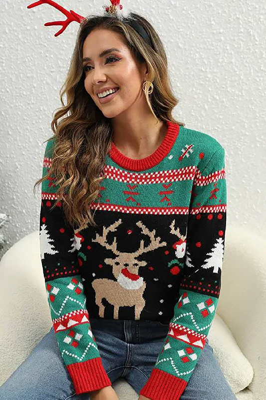 BerryBetty - Green Christmas Tree Reindeer Christmas Sweater