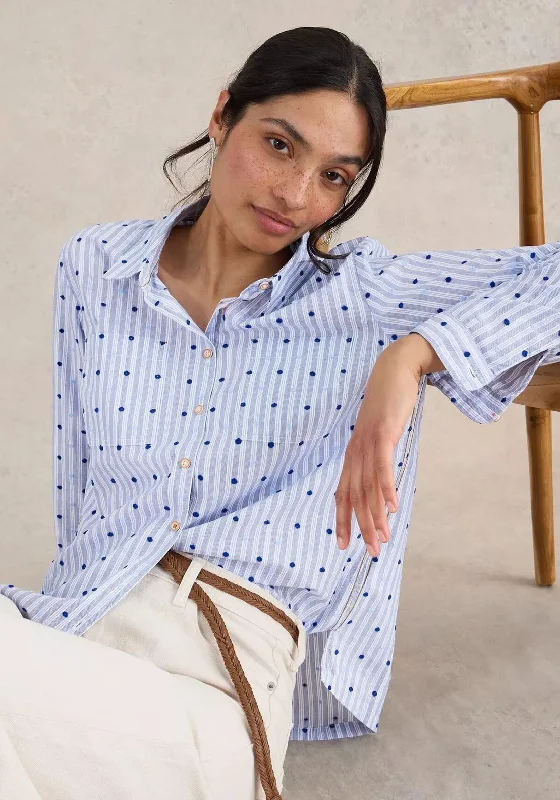 White Stuff Sophie Stripe Polka Dot Shirt, Blue