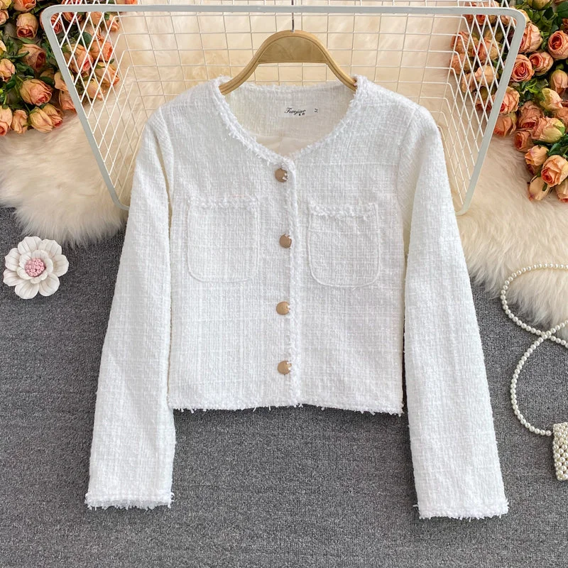 Small fragrance tweed temperament top short white coat  1683