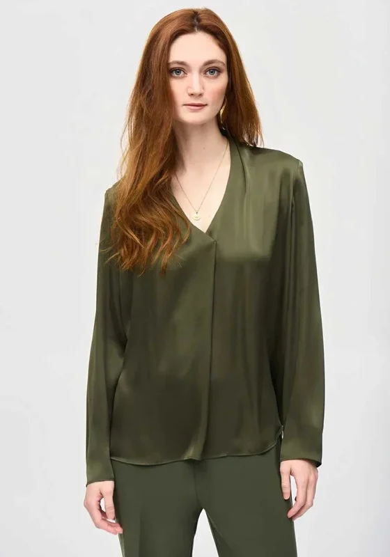 Joseph Ribkoff Satin V Neck Top, Khaki