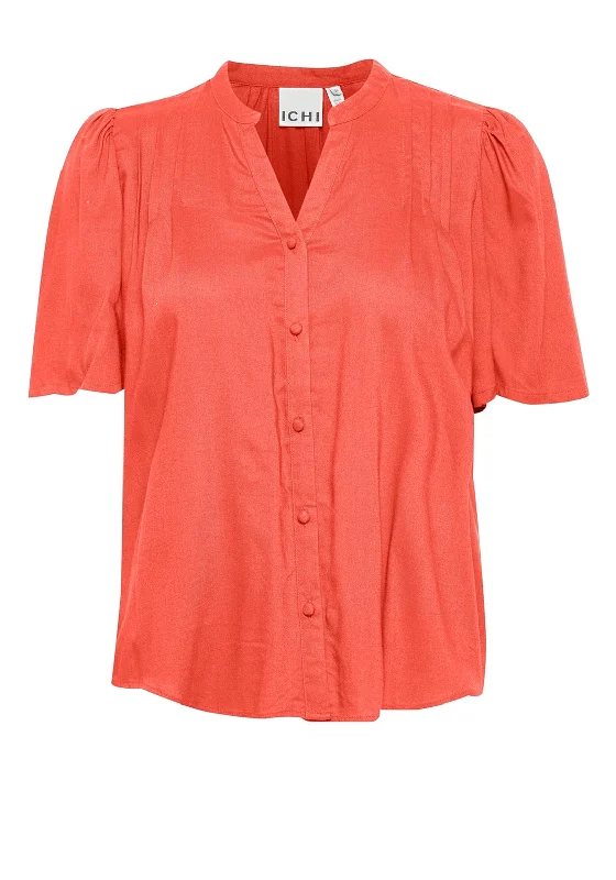 Ichi Nasreen Pleated Shoulder Blouse, Hot Coral