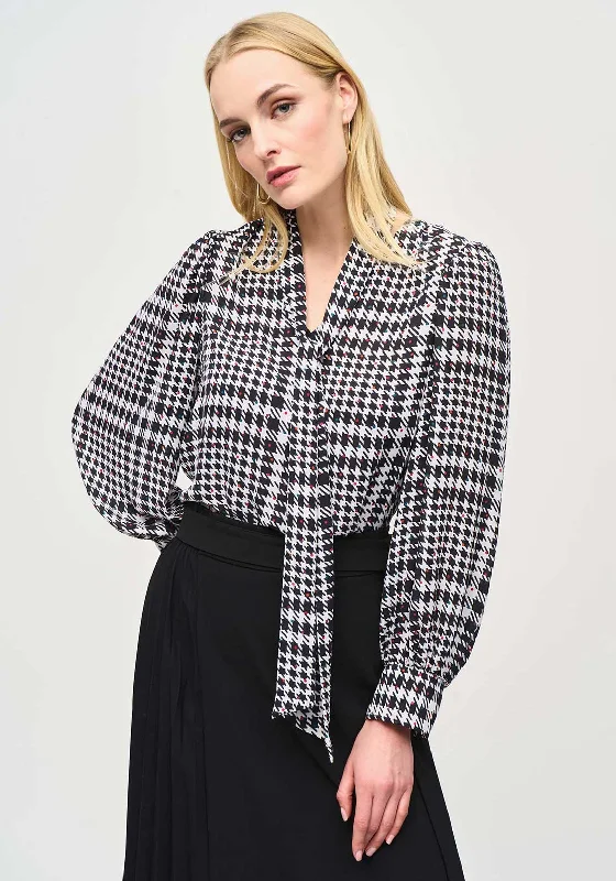 Joseph Ribkoff Plaid Tie Neck Blouse, Black & White