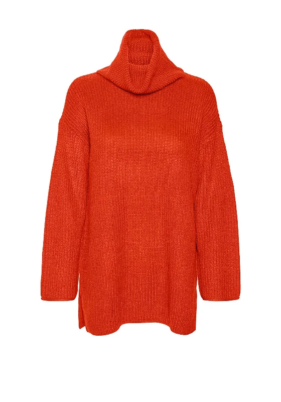 Vero Moda Sayla Oversized Roll Neck Jumper, Tangerine Tango