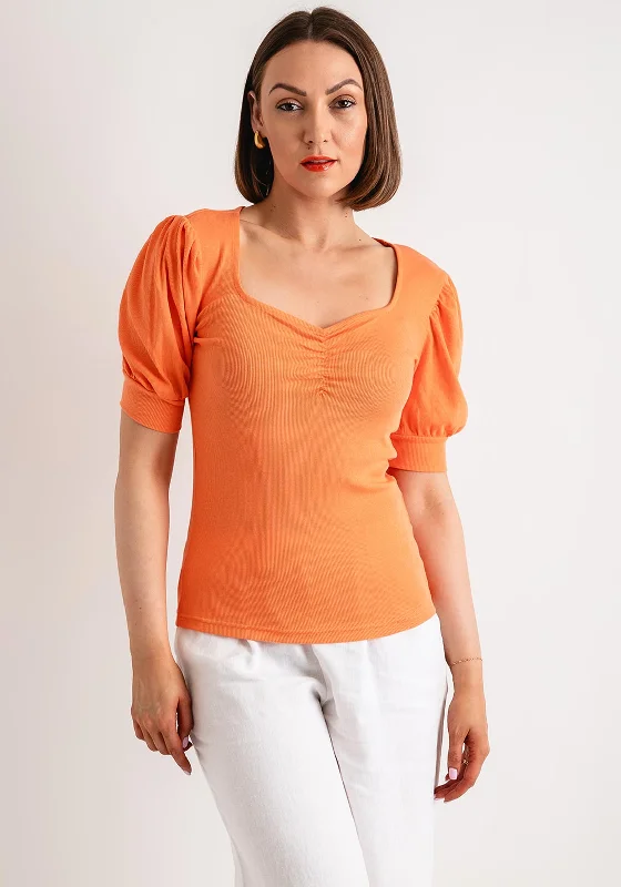 Kaffe Carna Square Neck T-Shirt Top, Melon