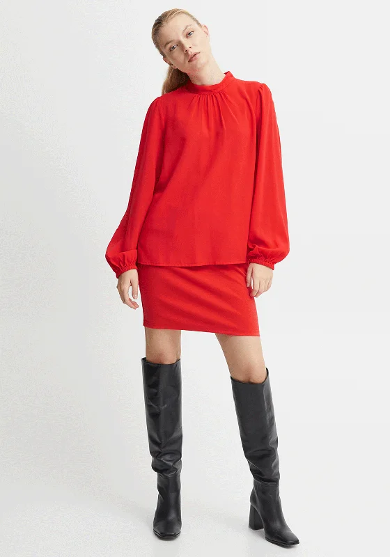 Ichi Cellani Balloon Sleeve Blouse, Poppy Red