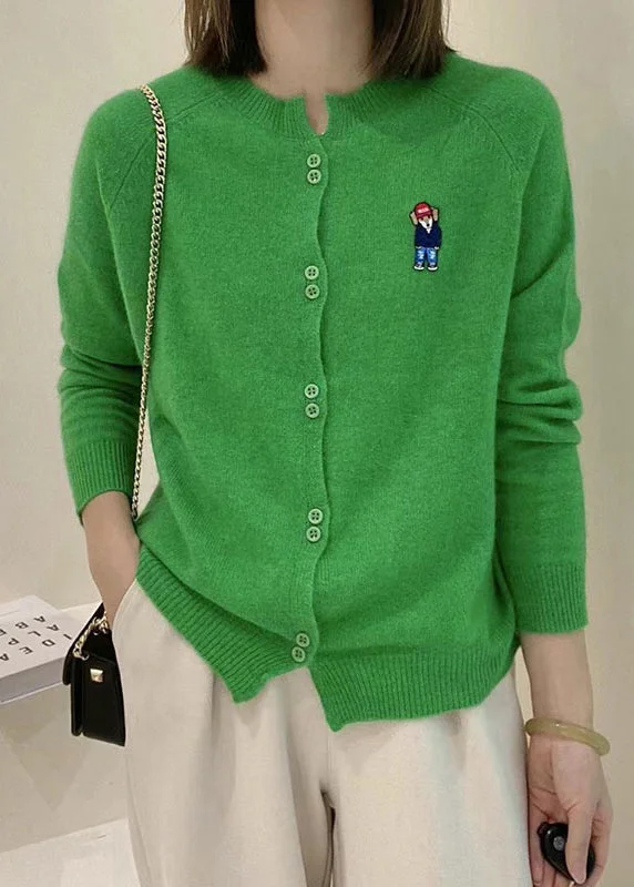 Stock Clearance New Green O Neck Button Patchwork Knit Cardigans Long Sleeve