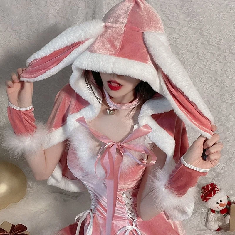 Hooded Pink Christmas Bunny Set