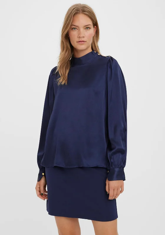 Vero Moda Lola Satin Top, Navy Blazer