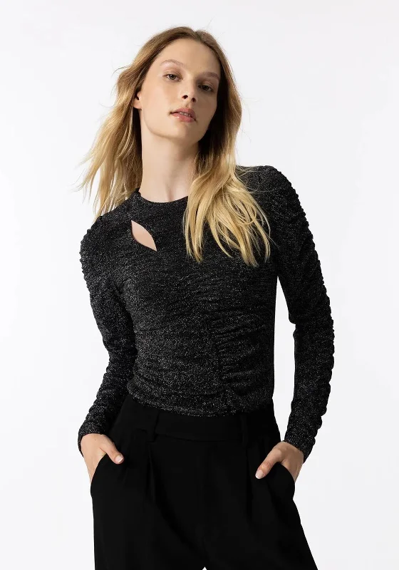 Tiffosi Gathered Glitter Top, Black