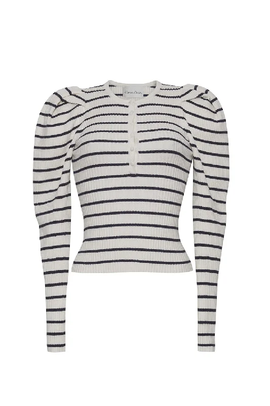 Jade Top in Ivory Black Stripe