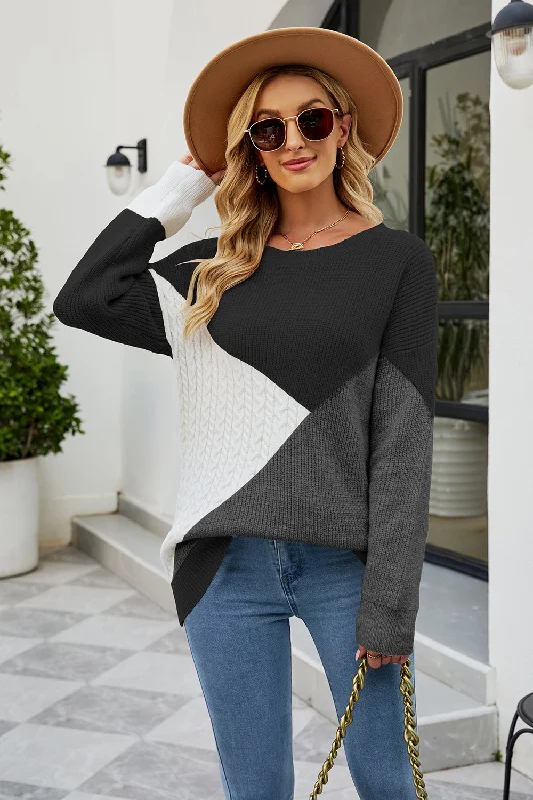 BerryBetty - Round Neck Black Loose Women's Knitted Sweater