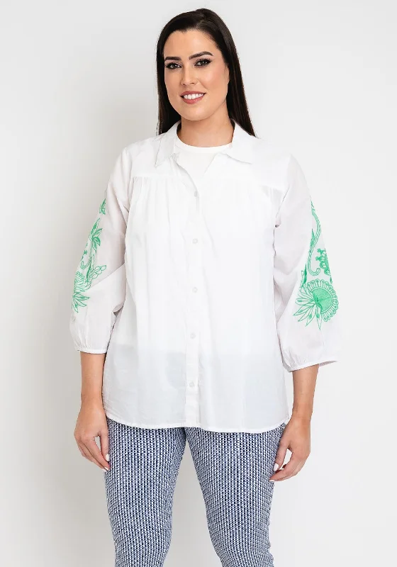 Simple Wish Curve Alora Embroidered Sleeve Shirt, White