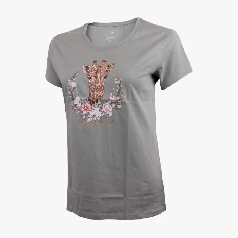 Wildebees Womens Giraffe Wreath Short Sleeve Tee Pistachio