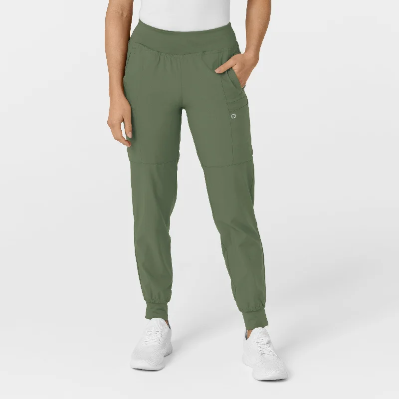 W123 Women's Comfort Waist Cargo Jogger Scrub Pant - Olive