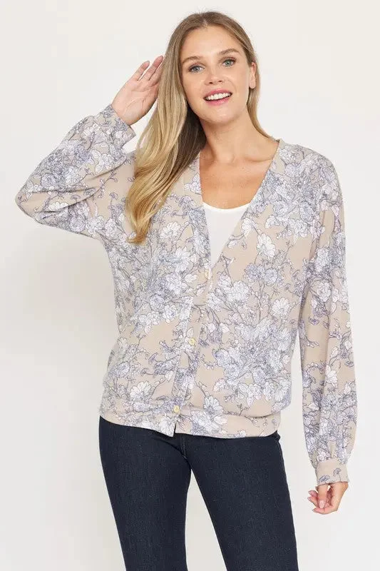 Floral Button Drop Shoulder Cardigan