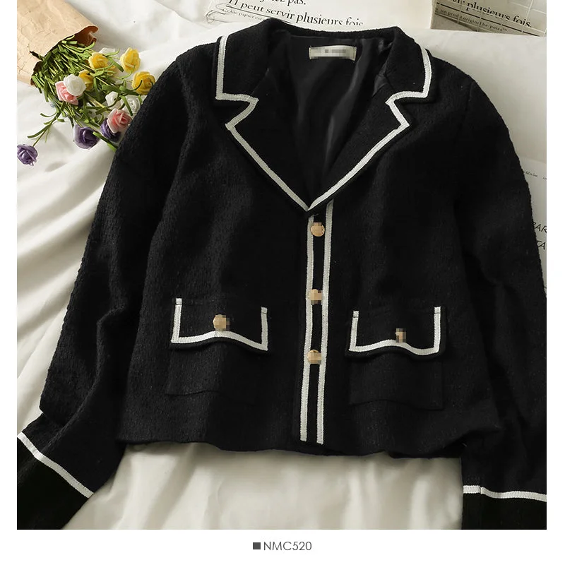 Korean color matching stripe suit collar single breasted cardigan jacket  2122