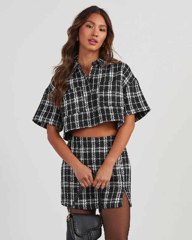 Layla Plaid Cropped Short Sleeve Button Down