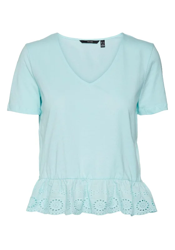 Vero Moda Emily Short Sleeve Peplum V-Neck Top, Limpet Shell