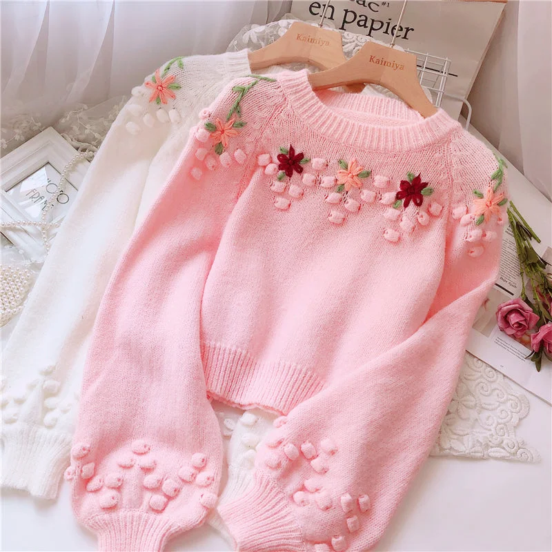 Lantern sleeve knitted sweater PL50938