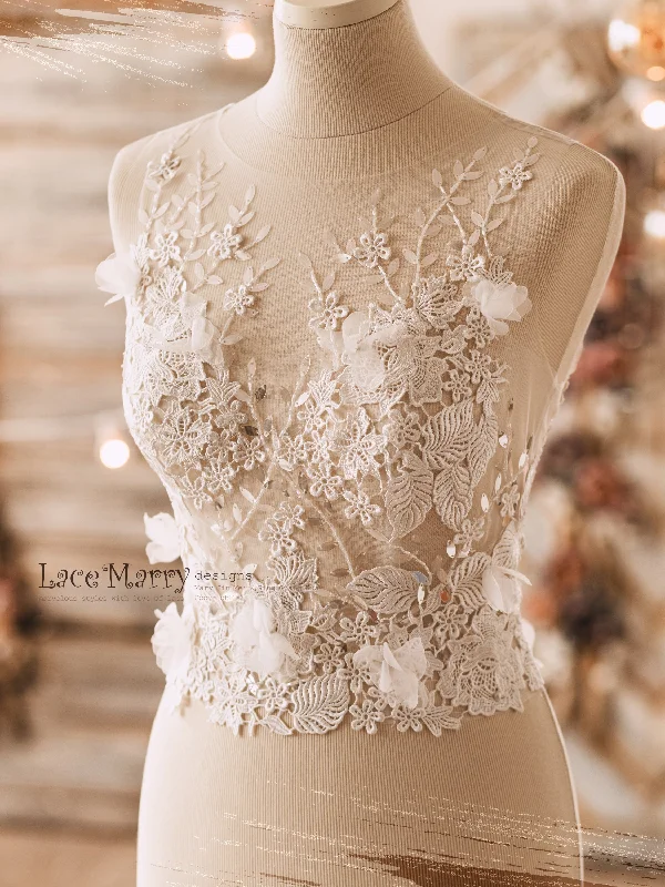 Transparent Lace Wedding Bolero with Ivory 3D Flower Appliqués