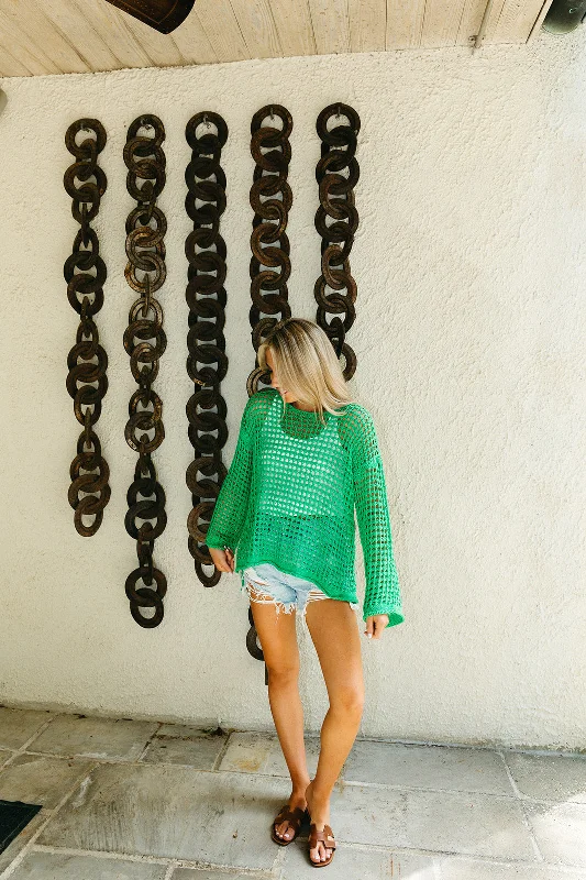 Serena Knit Crochet Top - Clover Green